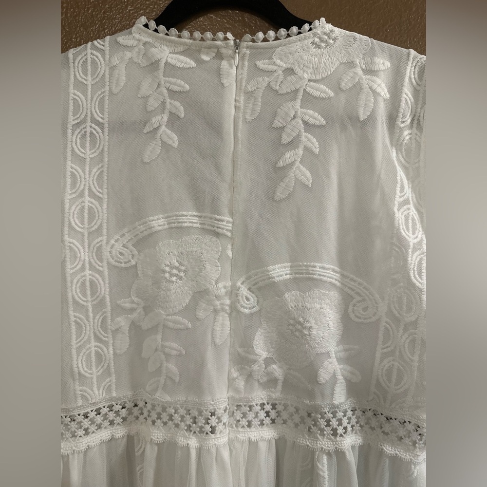 Ivory Floral Embroidered Lace Boho Maxi Dress Deep V-neck Fairycore Cottagcore. - Picture 14 of 14